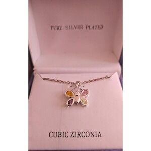New Y2K Butterfly Necklace Multi-Color CZ Pure Silver Plated in Gift Box